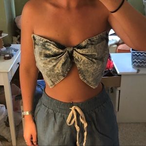 Denim wash bow bandeau (new with tags)